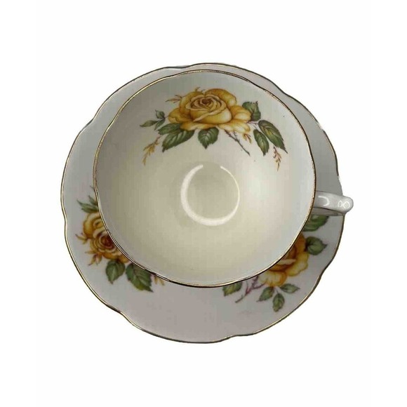Adderley Yellow Cabbage Roses Fine Bone China Tea Cup And Saucer - Picture 3 of 8